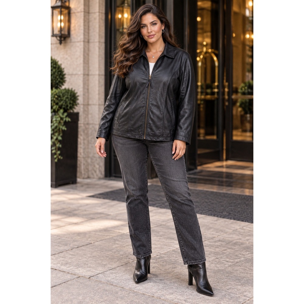 NEW Burk's Bay Napa Leather Car Jacket Women's 3XL Black Full Zip NOS 9030